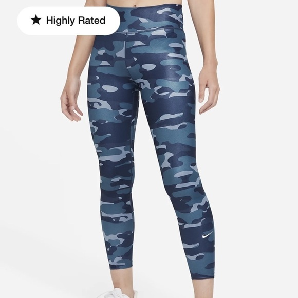 Nike Dri-FIT One Mid-Rise metallic Camo Leggings Thunder Blue Women full length - Picture 1 of 9